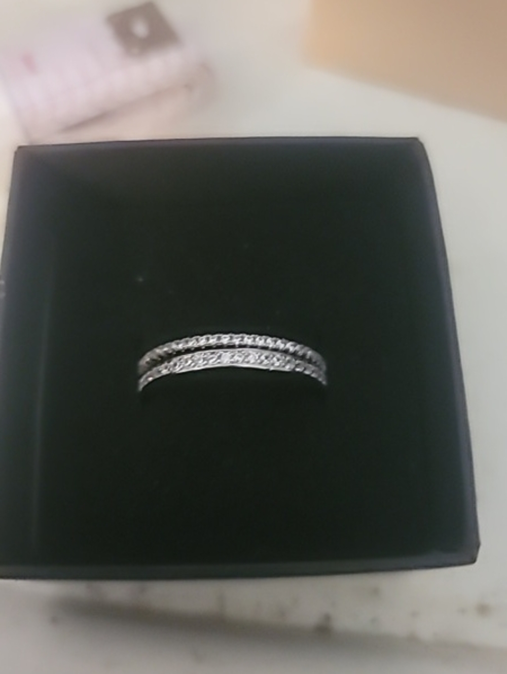 Sparkling Silver Moissinite Two Ring Band Set